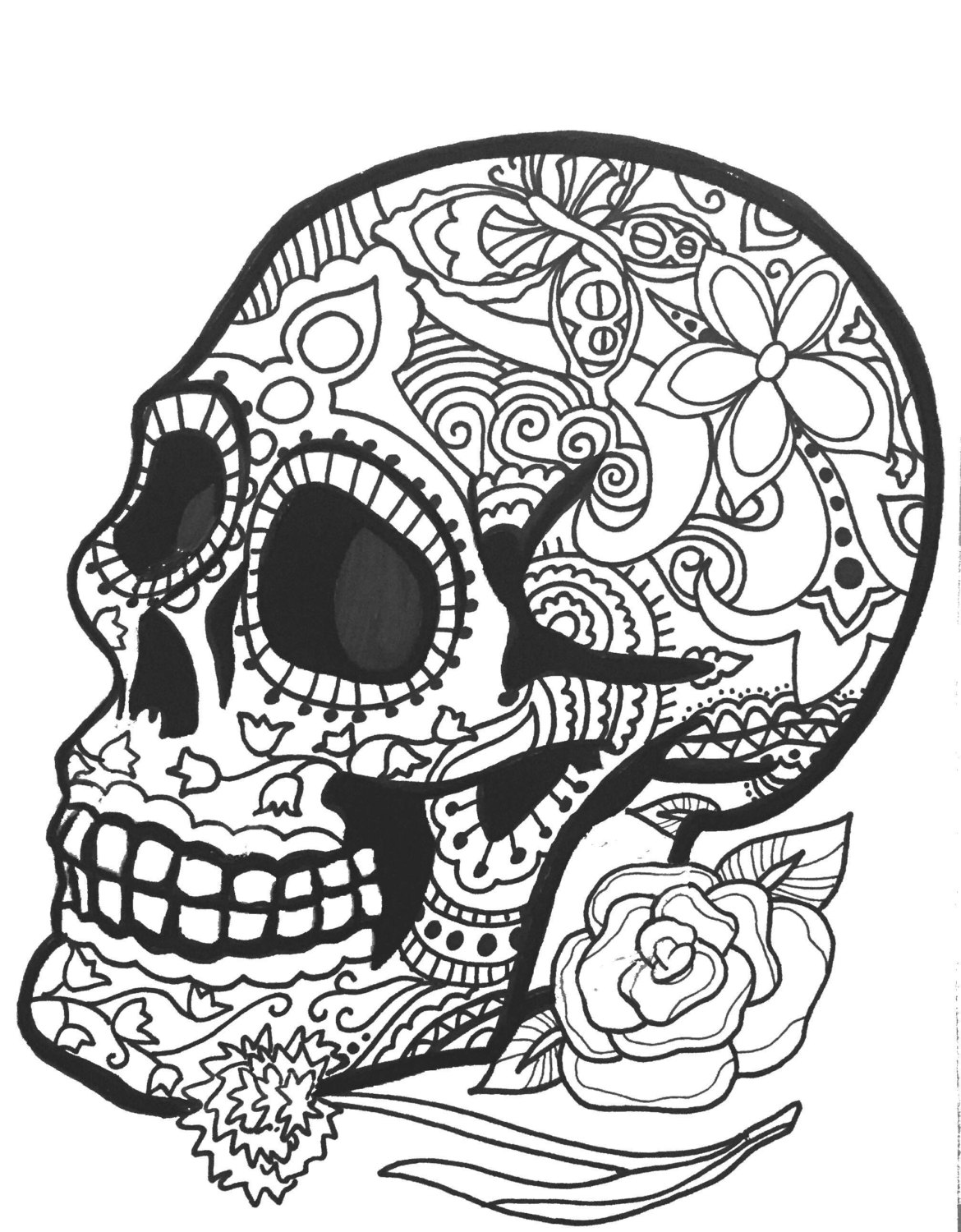 More sugar skull day of the dead original art coloring book pages for adults dias de los muertos coloring pages for adults printable