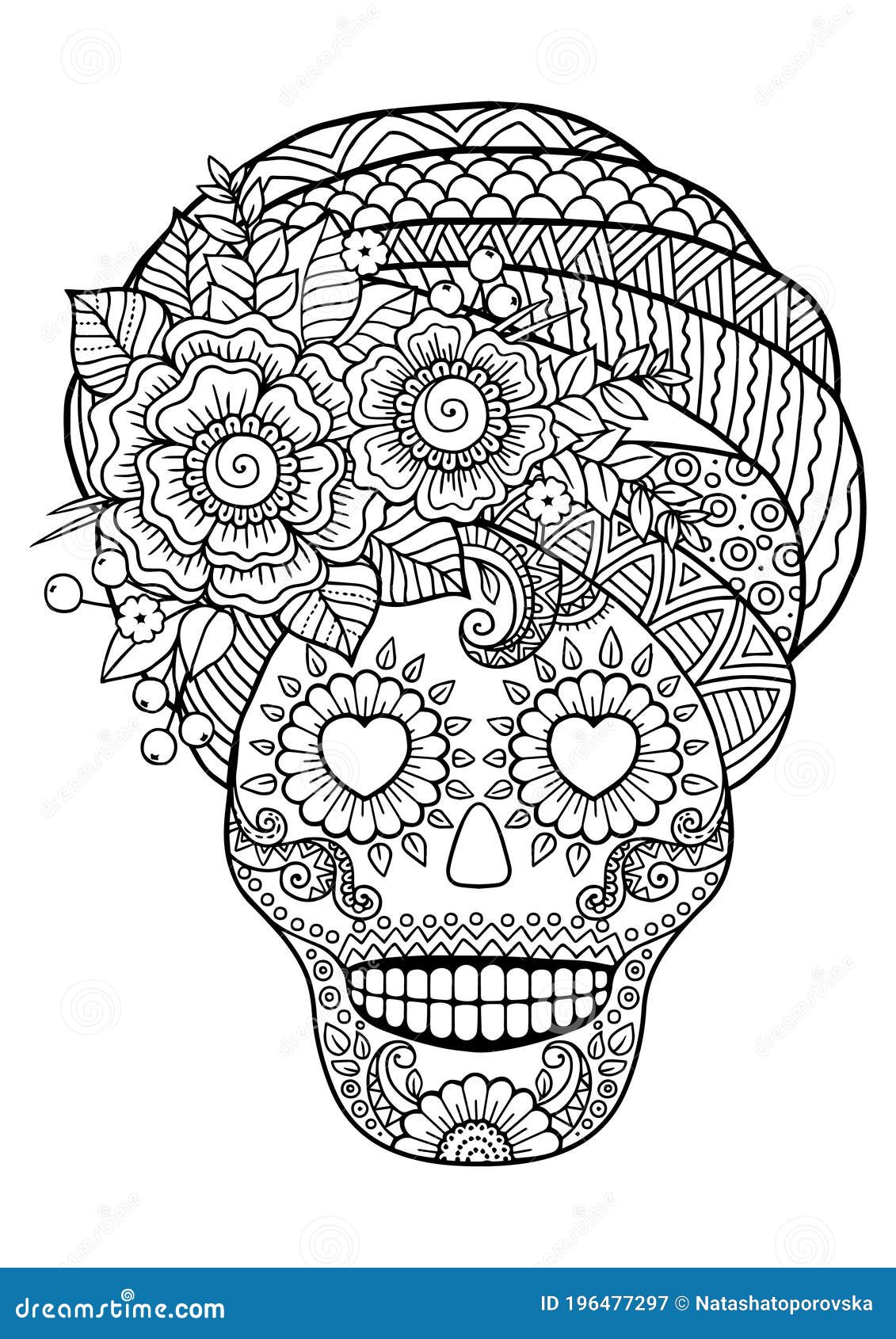 Day of the dead zentangle sugar skull vector adult coloring book stock vector