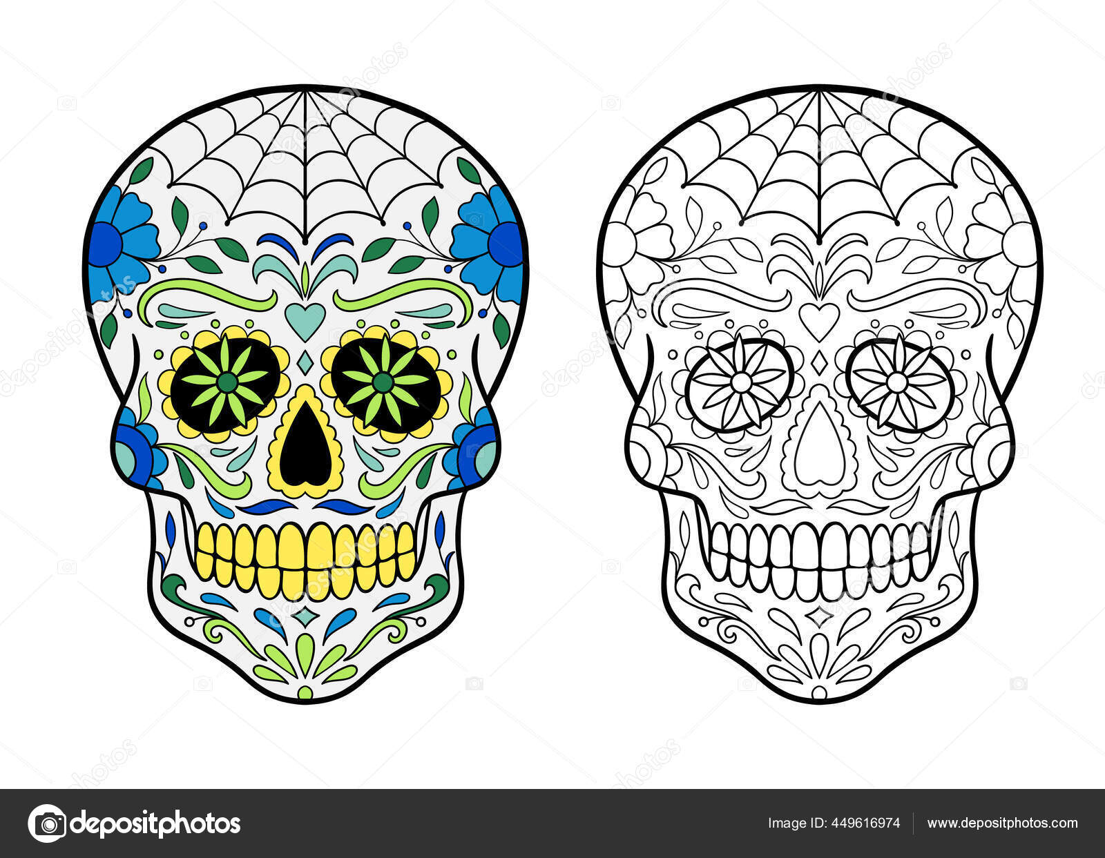 Sugar skull coloring page mexican day dead celebration stock vector by inshna