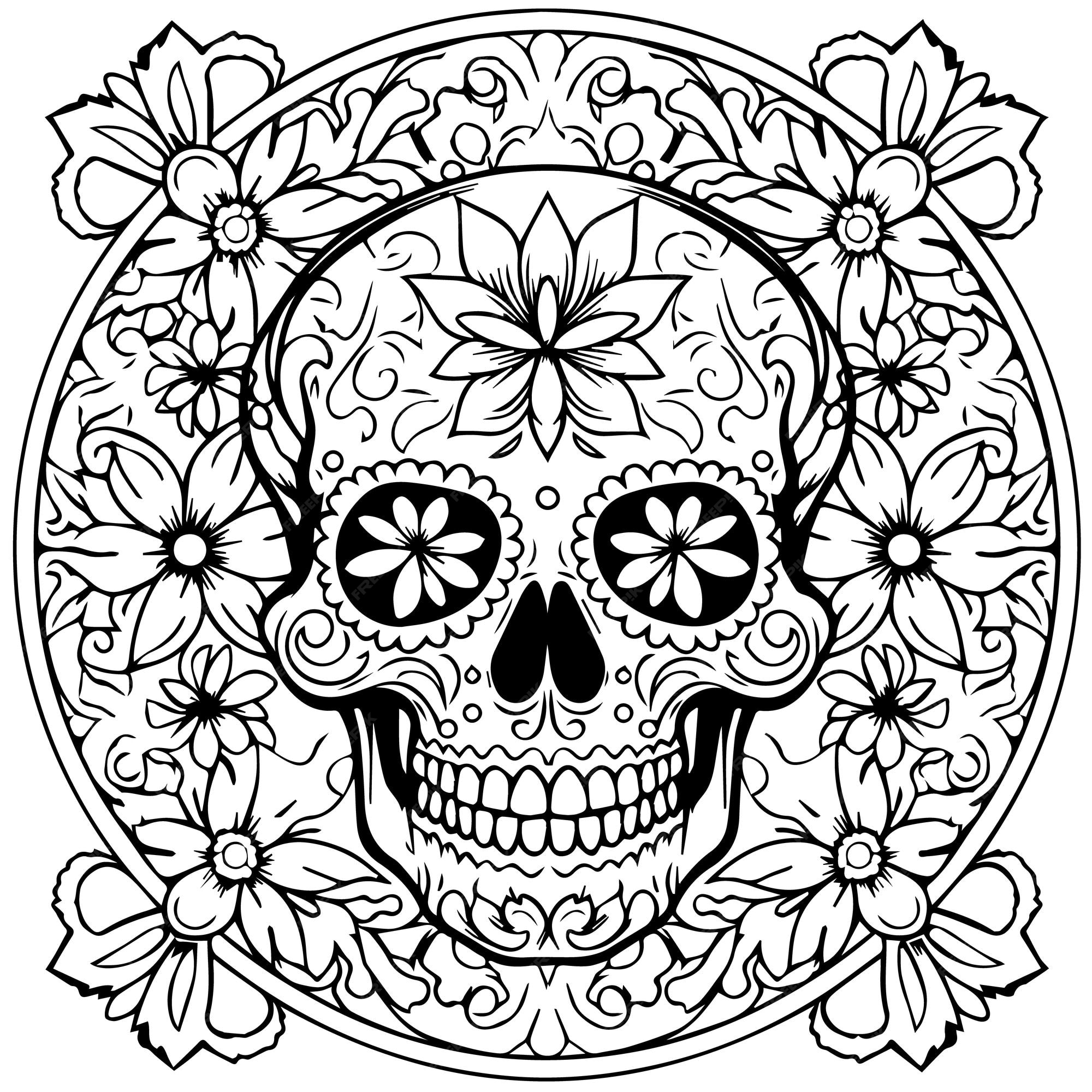Premium vector day of the dead skull coloring page