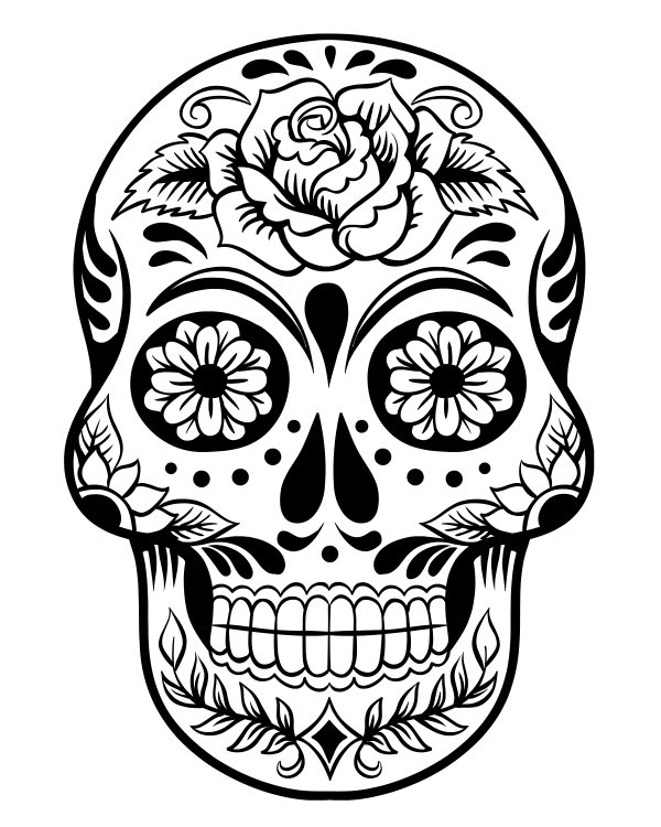 Printable sugar skull day of the dead coloring page