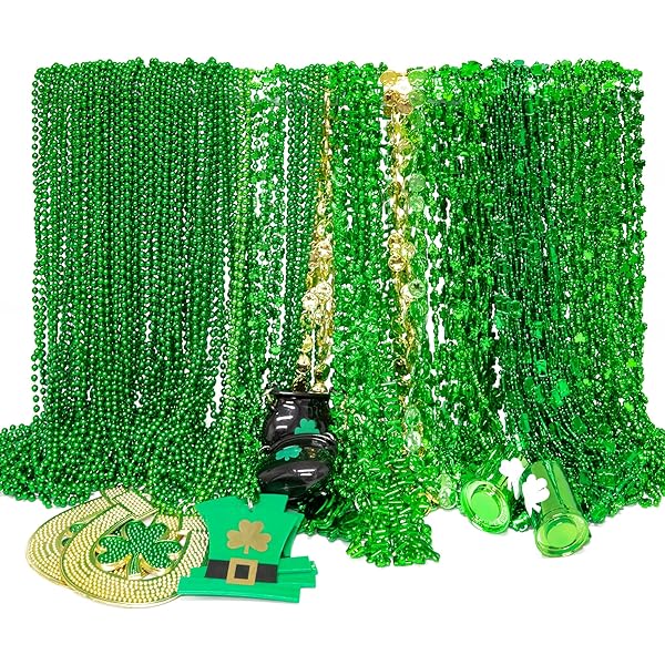 Es novelty st patricks day beads necklace bulk pack shamrock green beads