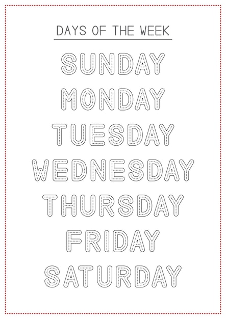 Premium vector children tracing page days of the week wipe clean poster