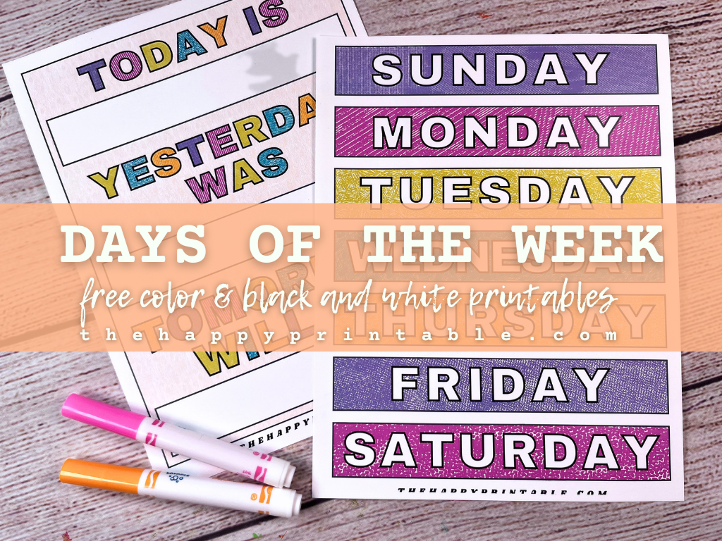 Days of the week printables the happy printable