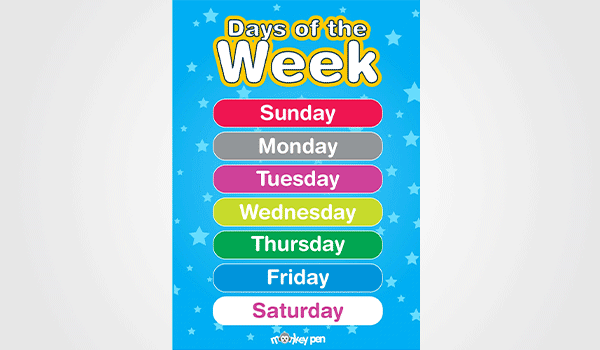 Free printable days of the week educational poster â monkey pen store