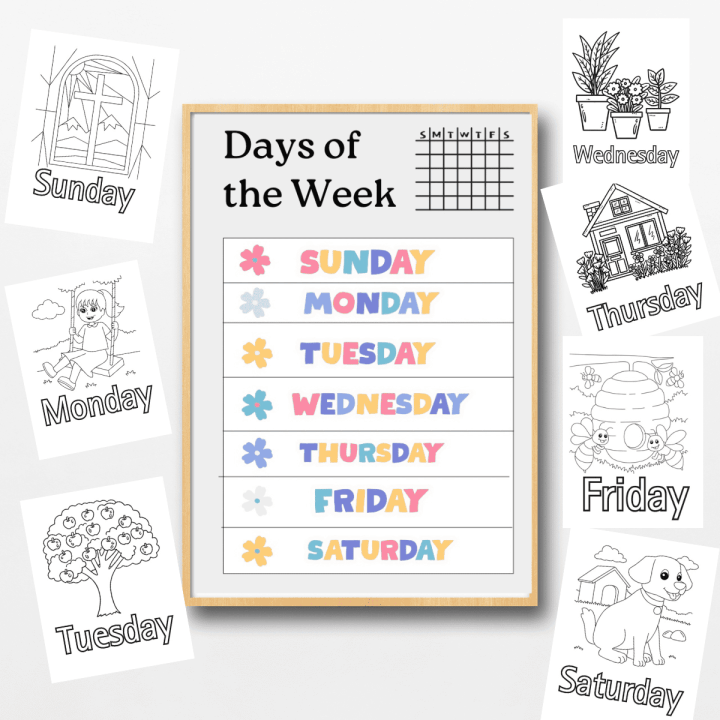 Days of the week free printable display and coloring sheets