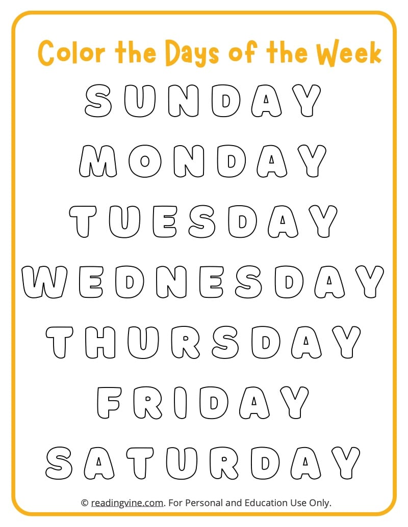 Color the days of the week image