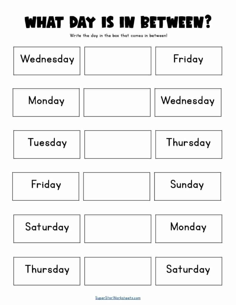 Days of the week worksheets