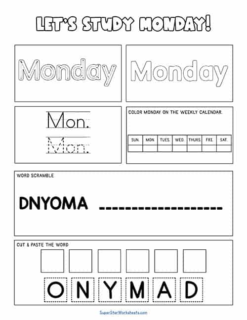 Days of the week worksheets