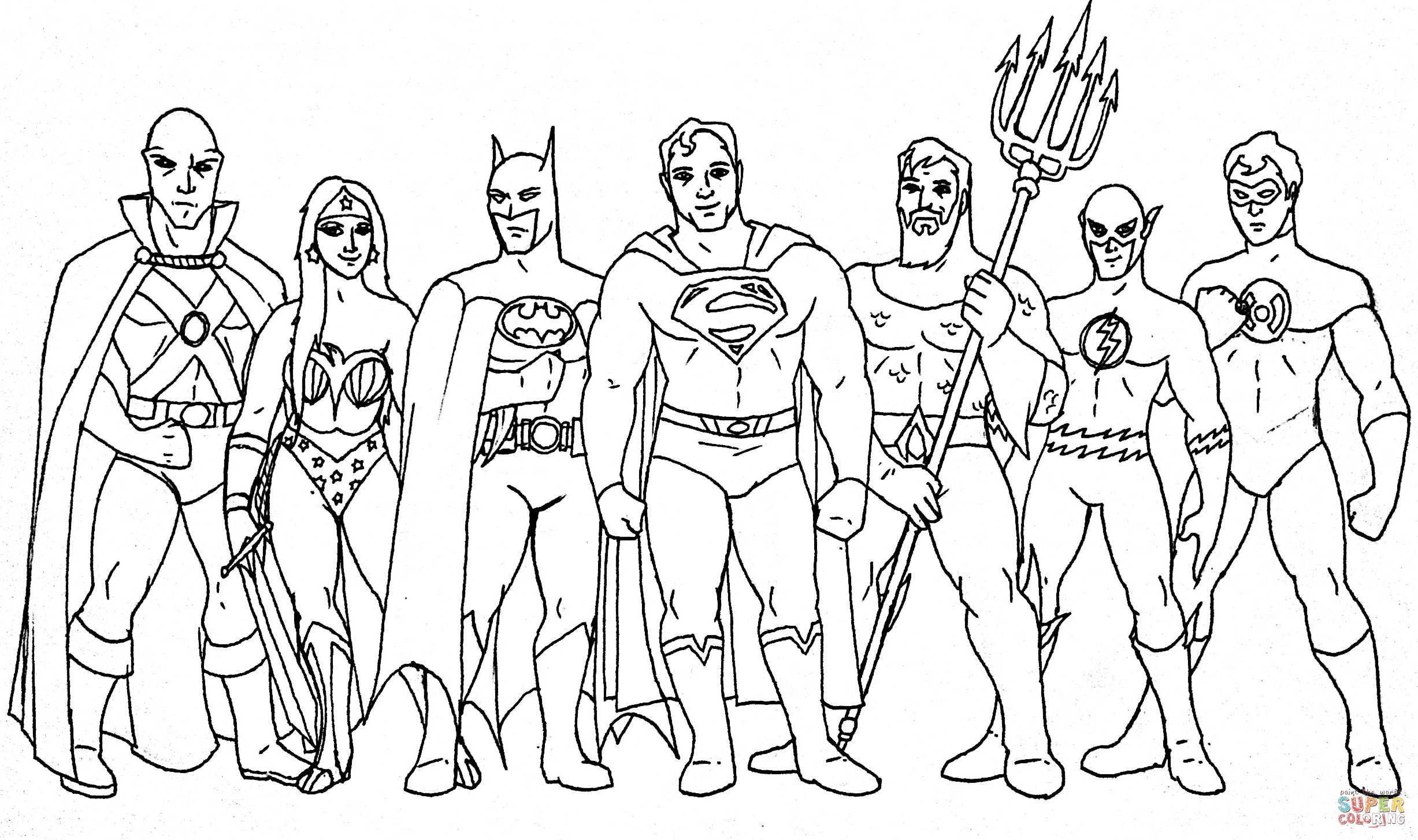 Cartoon style justice league coloring page free printable coloring pages