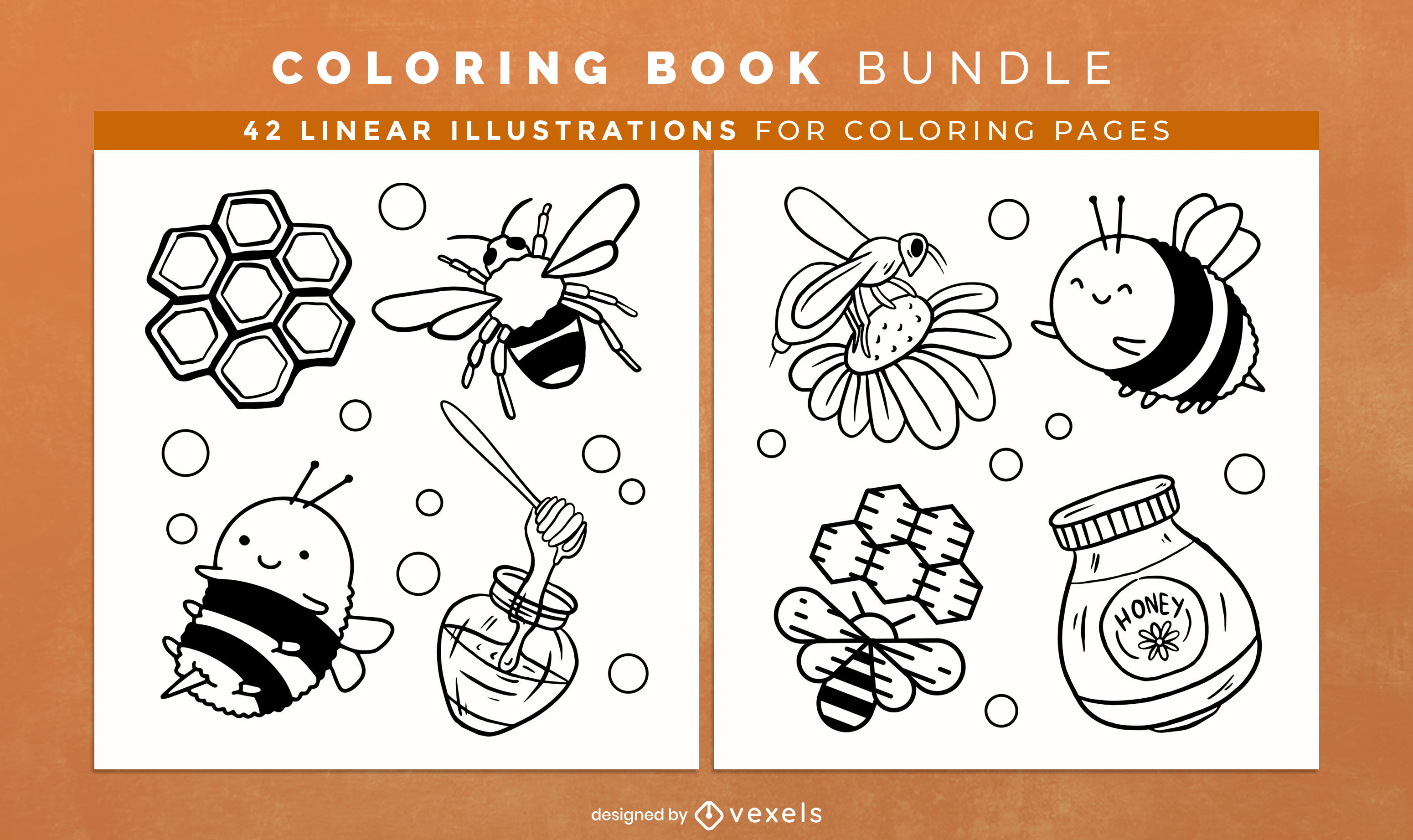 Bees and honey coloring book pages design vector download