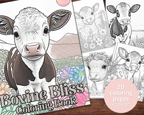 Pãginas para colorear de vacas lindas vacas para colorear adultos niãos descarga instantãnea pãginas para colorear en escala de grises