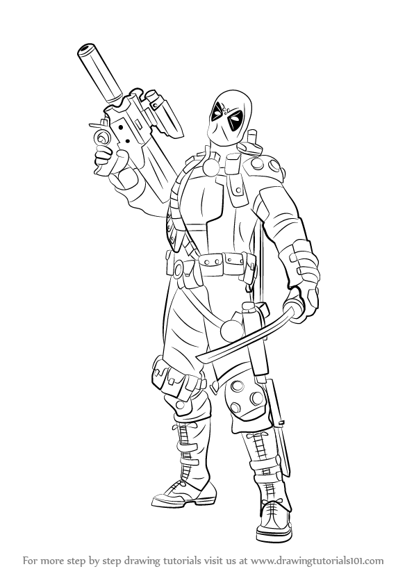 How to draw deadpool with a gun deadpool step by step