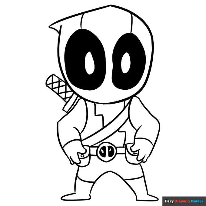 Chibi deadpool coloring page easy drawing guides