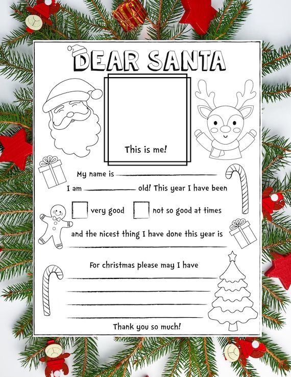 Dear santa printable coloring page print at home kids dear santa night before christmas letters to santa claus instant download png