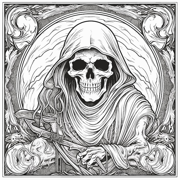 Premium vector sketch hand drawn single line art coloring page line drawing death devil skull day