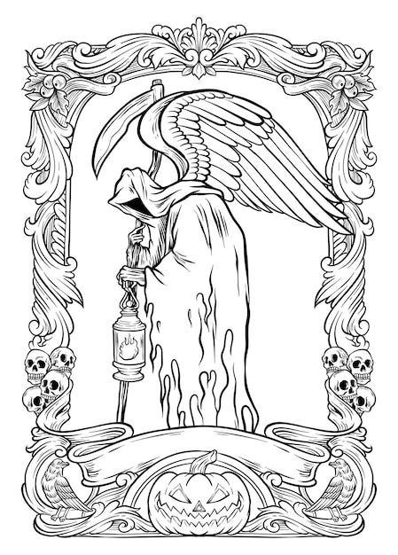 Premium vector angel of death coloring page
