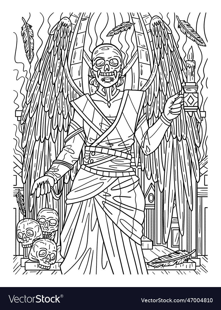 Halloween angel of death coloring page for adults vector image