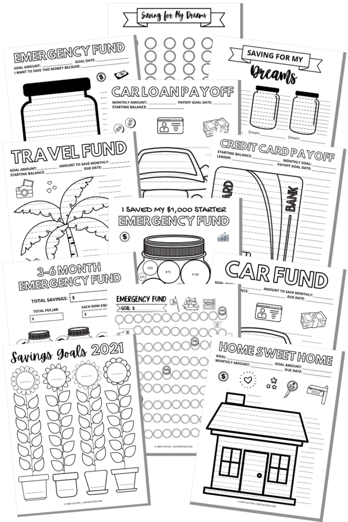 Savings and debt payoff coloring pages