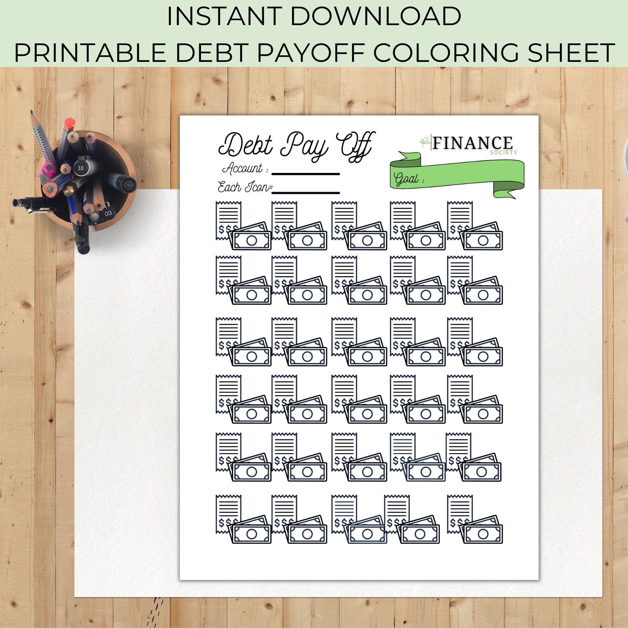 Debt payoff coloring sheet printable coloring sheet debt free challenge printable debt payoff