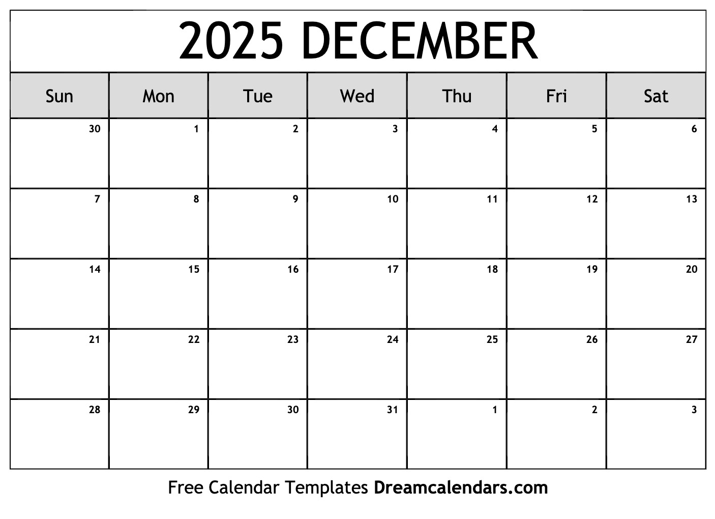 December calendar free blank printable with holidays