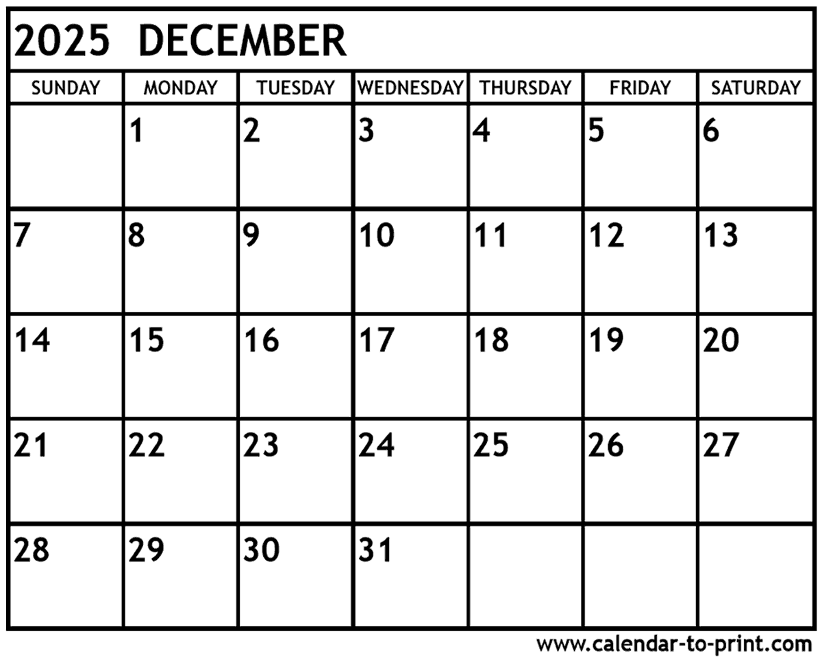 December calendar printable