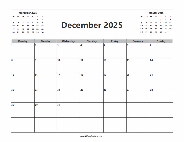December calendar â free printable