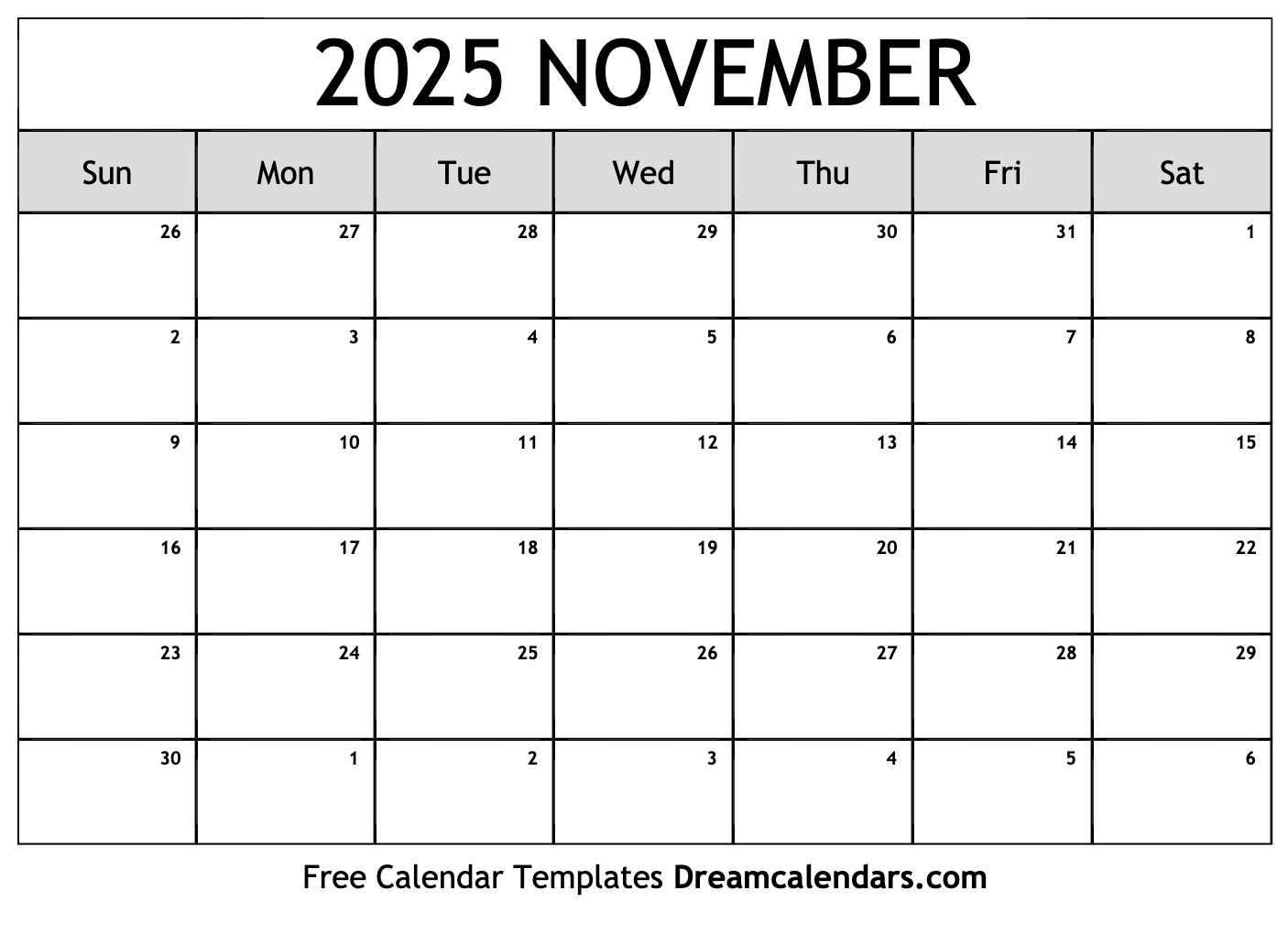 November calendar free blank printable with holidays