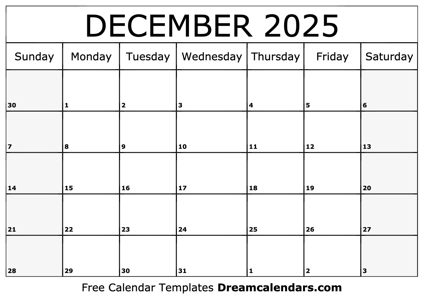 December calendar free blank printable with holidays