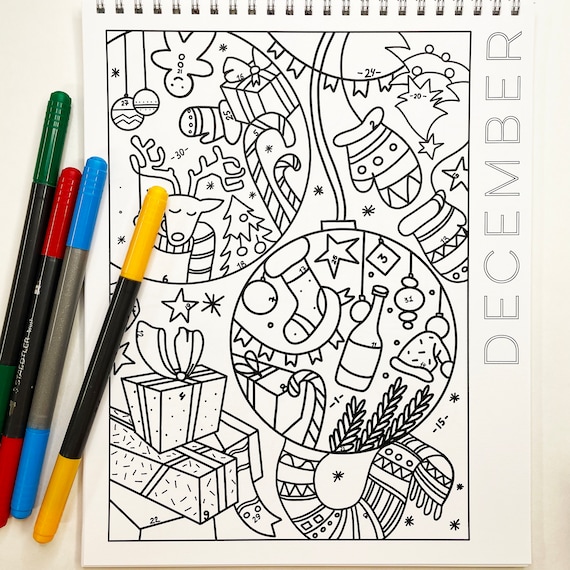 Digital download december coloring calendar november coloring page winter coloring page a brighter year