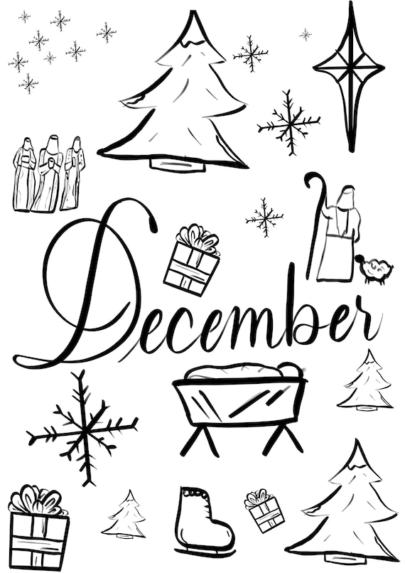 December coloring page instant download