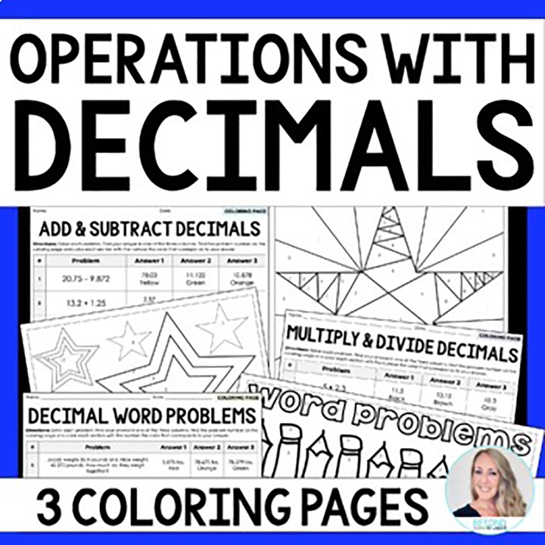 Decimal operations coloring pages mini collection