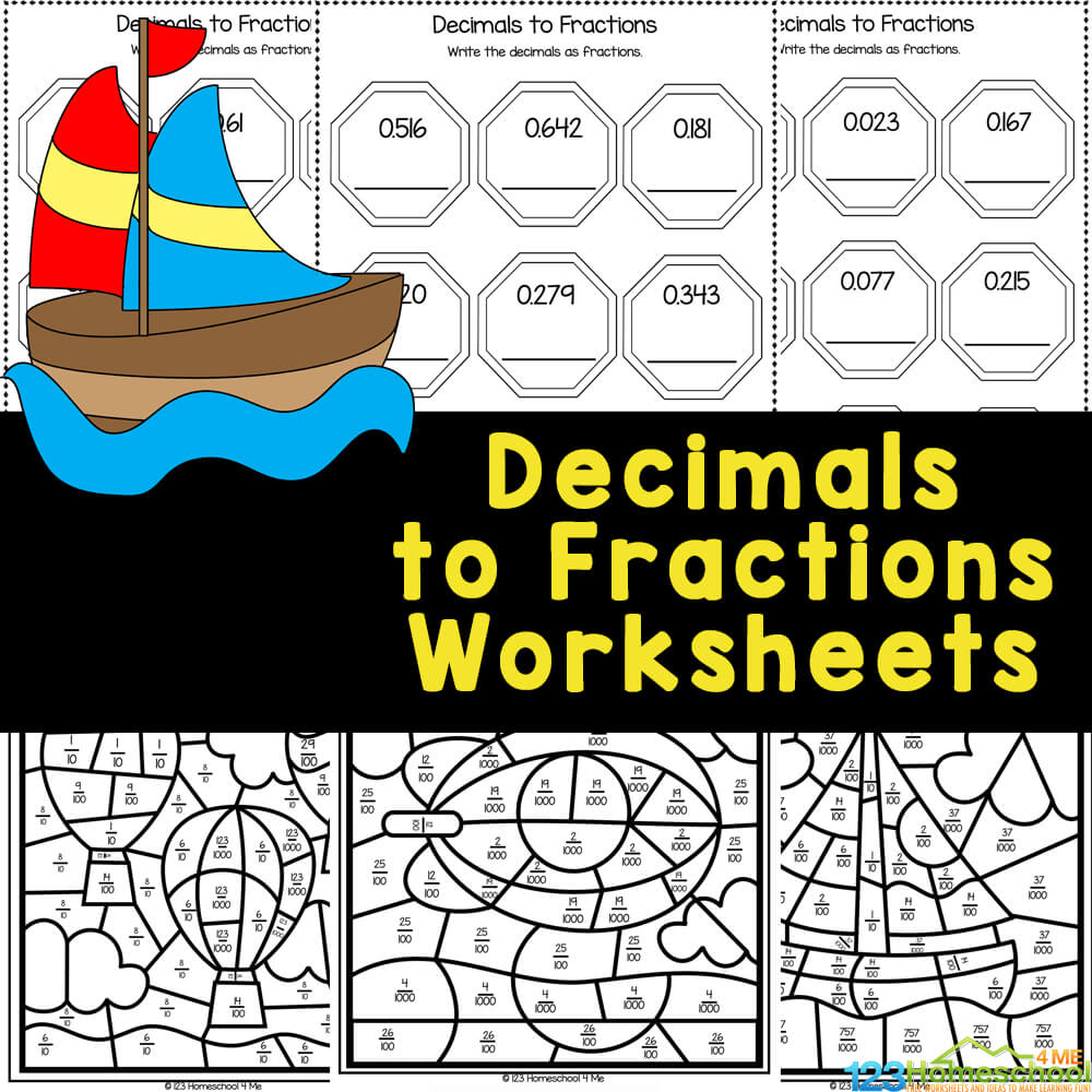 Free converting decimals to fractions worksheet pages