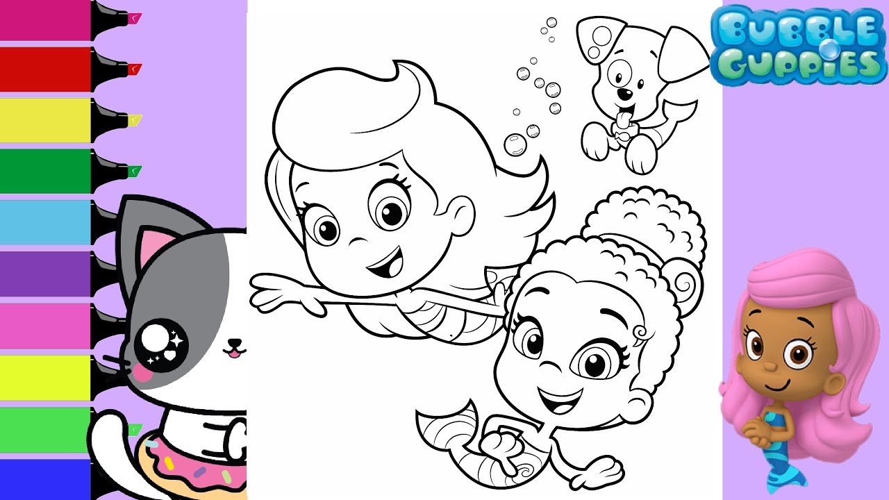 Coloring bubble guppies olly zooli bubble puppy and deea coloring book page sprinkled donuts jr