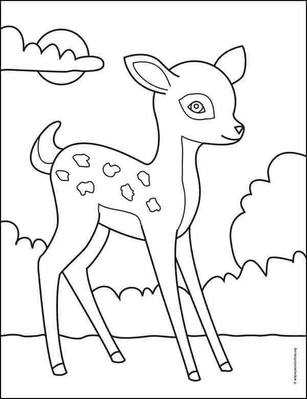 Easy how to draw a deer tutorial and deer colorg page deer colorg pages deer drawg easy deer drawg