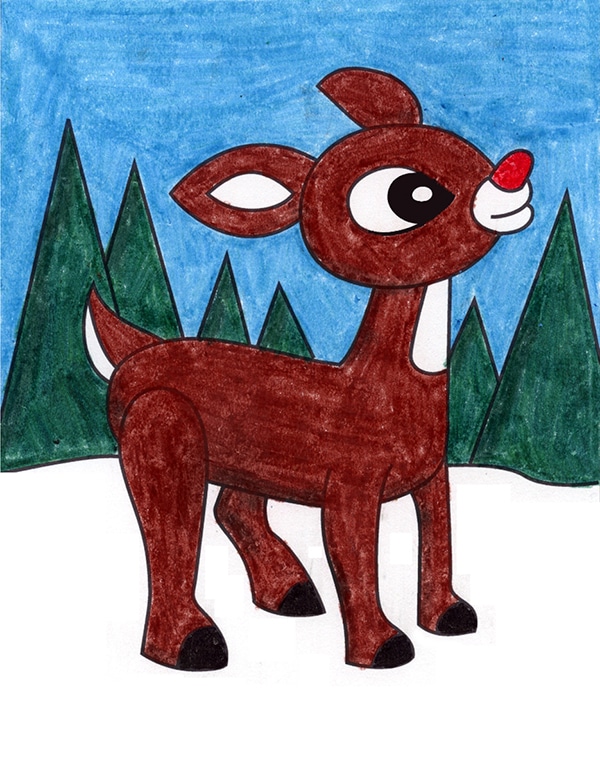 Easy how to draw a reindeer tutorial video and coloring page