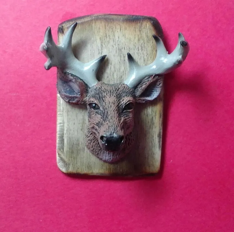 Dollhouse miniature deer head w antlers trophy mount rustic antiqued board