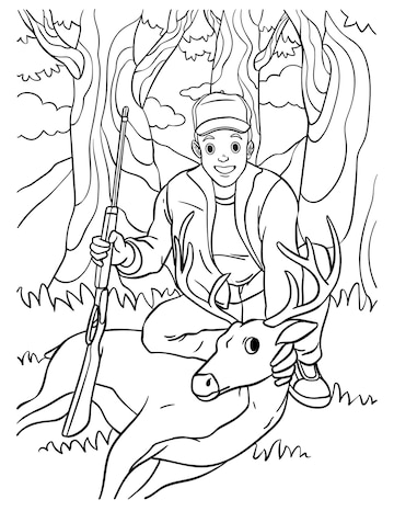 Premium vector deer hunting coloring page for kids