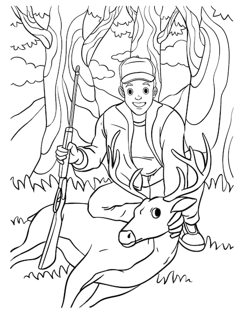 Premium vector deer hunting coloring page for kids