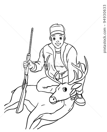 Deer hunting isolated coloring page for kids