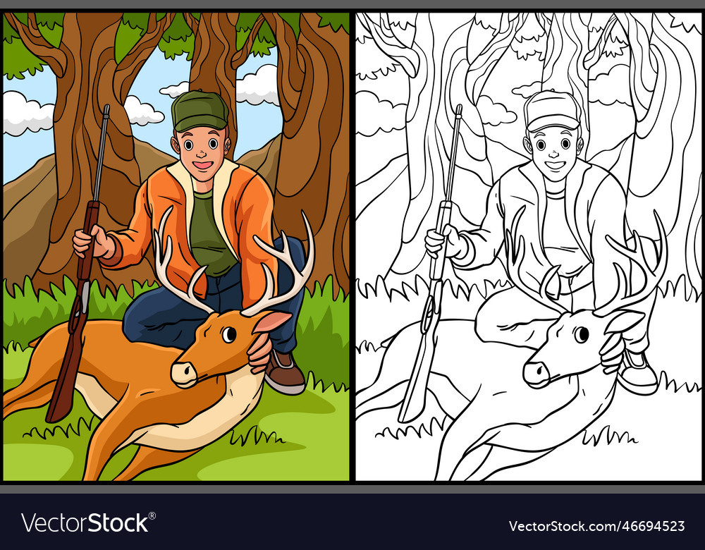 Deer hunting coloring page colored royalty free vector image