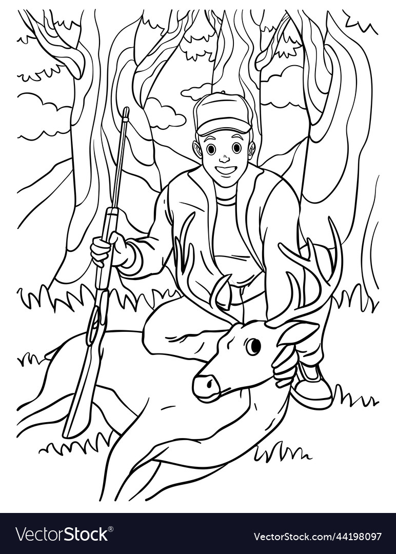 Deer hunting coloring page for kids royalty free vector