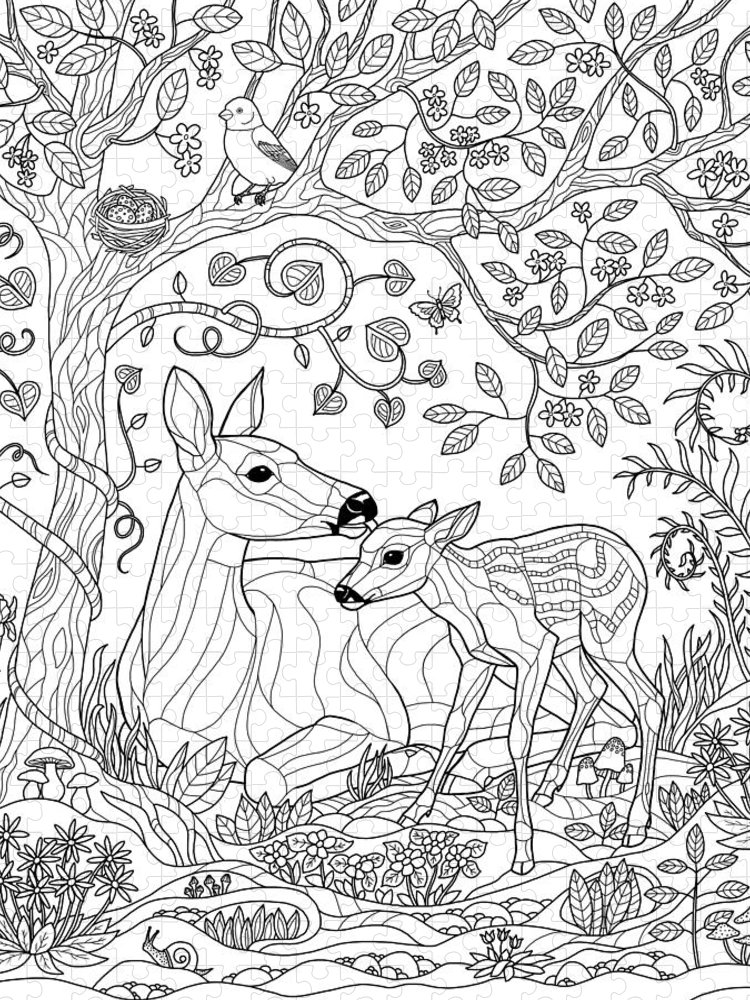 Deer fantasy forest coloring page jigsaw puzzle by crista forest