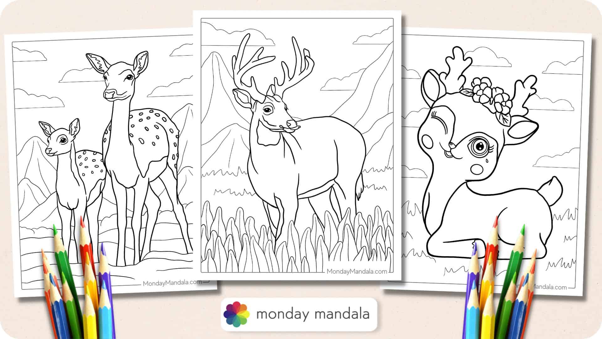 Deer coloring pages free pdf printables