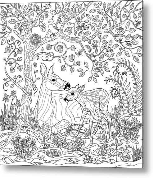 Deer fantasy forest coloring page metal print by crista forest