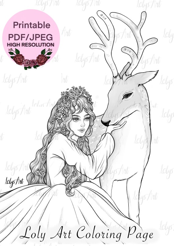 Forest deer printable coloring page for adults high quality