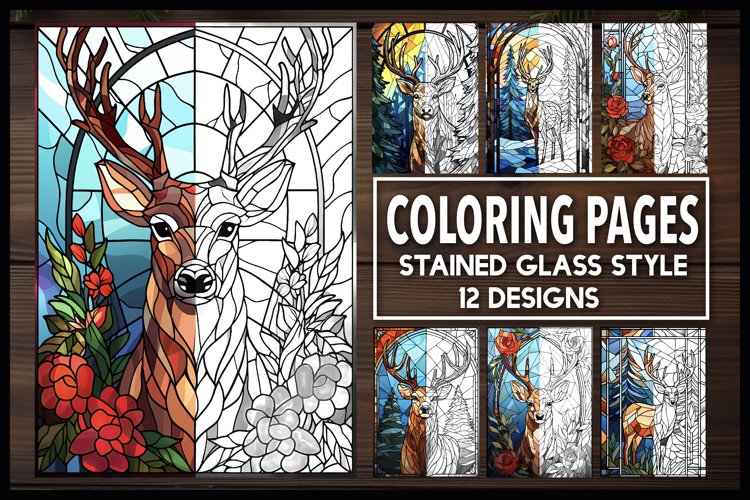 Super reindeer stained glass coloring book pages