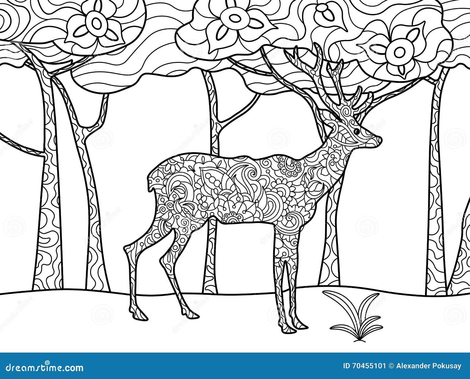 Deer coloring book for adults raster stock vector