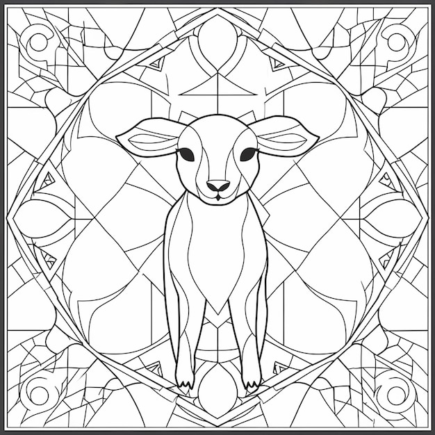 Premium ai image a coloring page with a deer in a stained glass frame generative ai