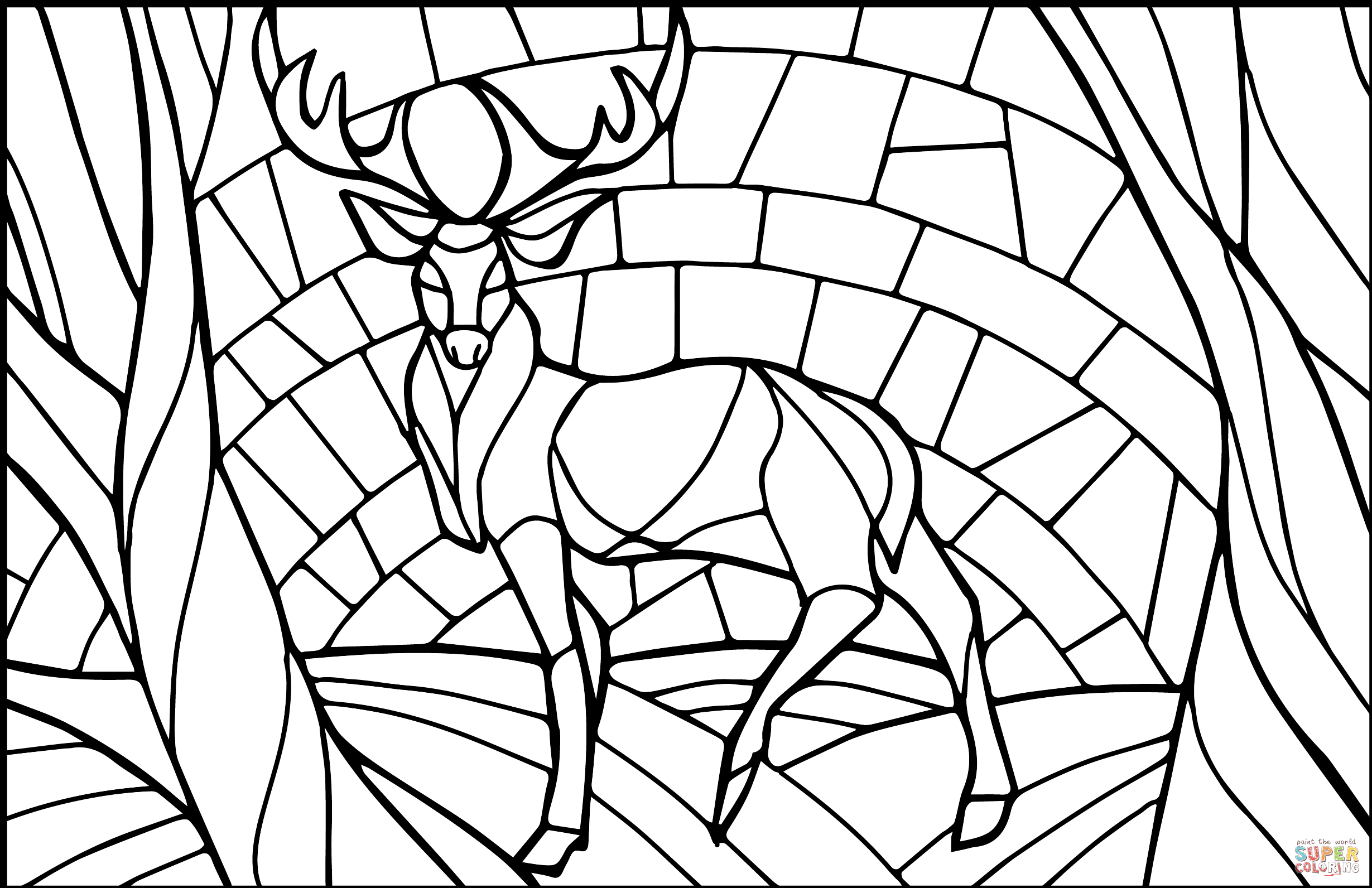 Deer stained glass coloring page free printable coloring pages